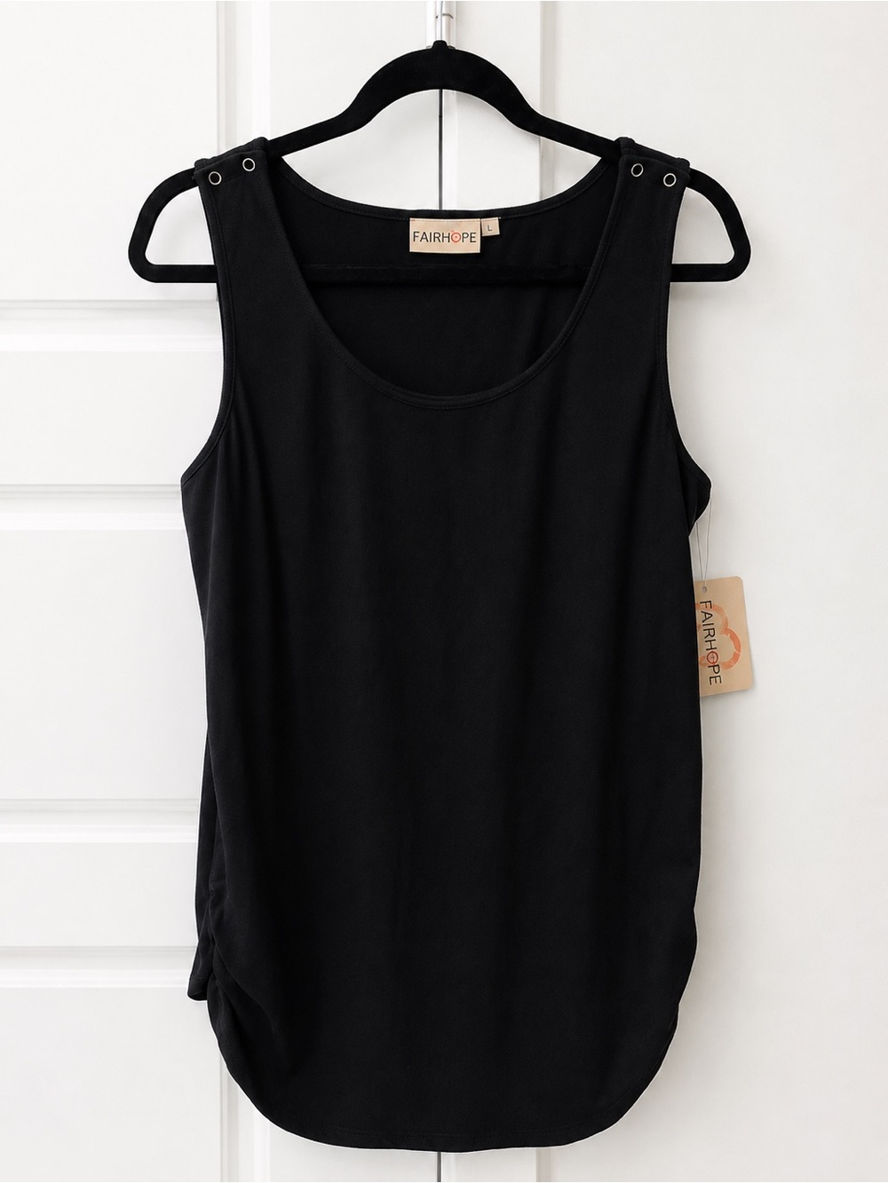NWT Black Scoop Neck Layered Tank Top Size Large with Shoulder Snap Detail